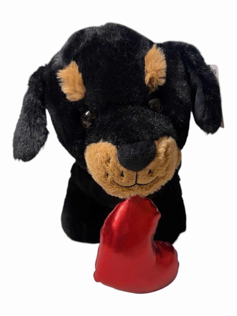 Plush Black and Brown Dog Toy with Red Heart